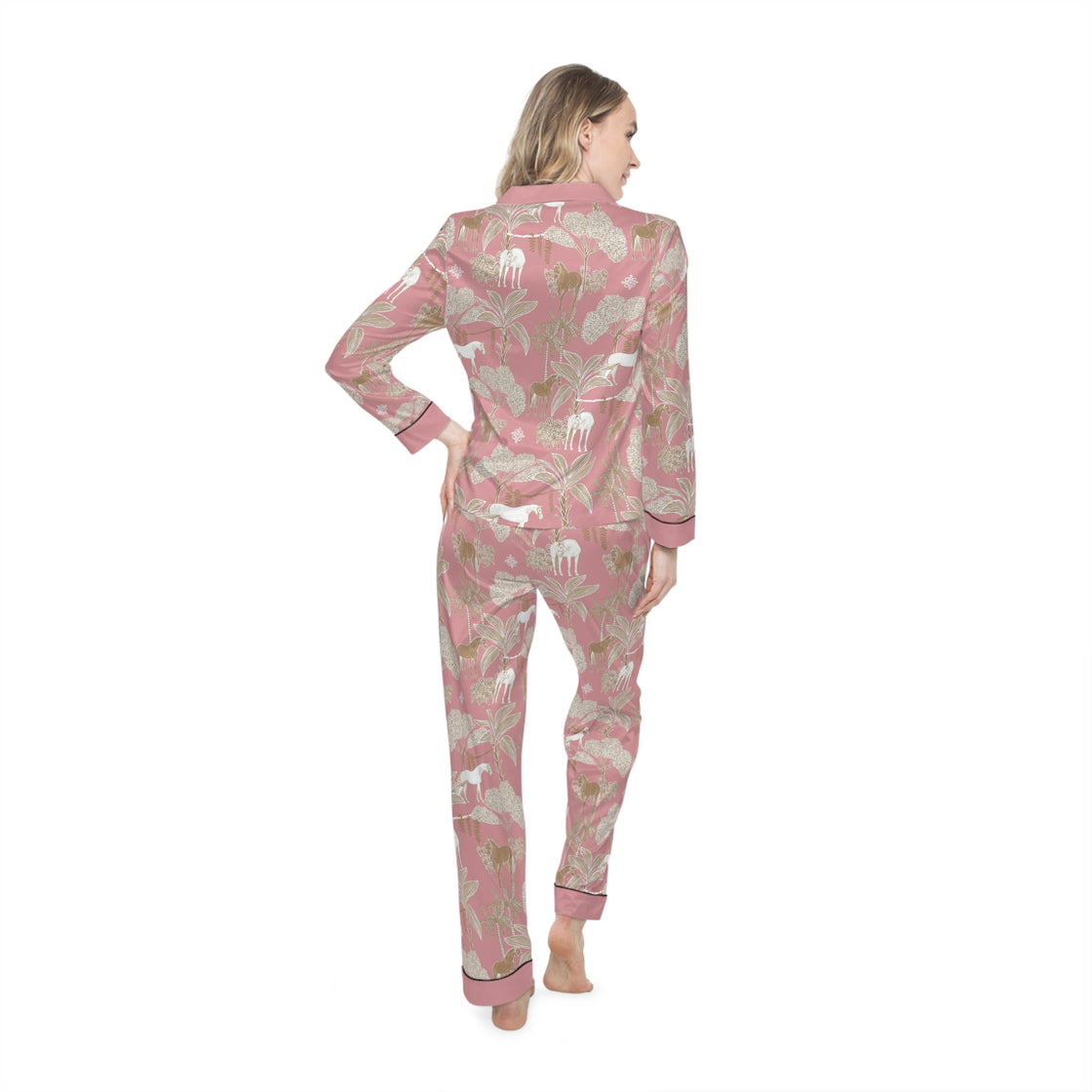 Satin Pajamas in Island Horses on Rose