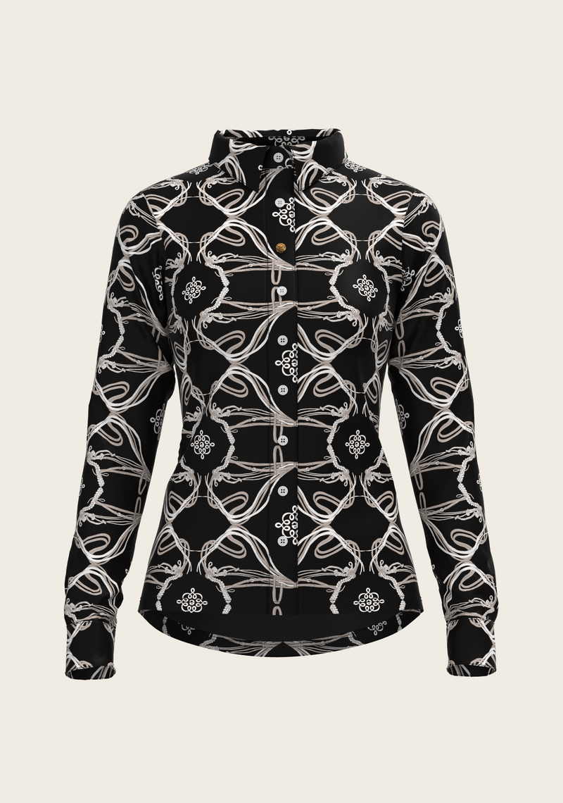 Roped Bridles on Black Ladies Button Shirt